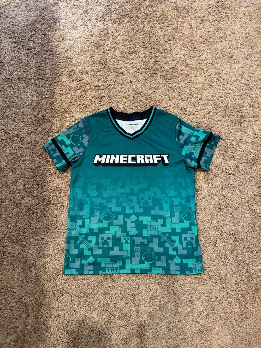 Boys' Teal Pixel Graphic Tee Minecraft size small